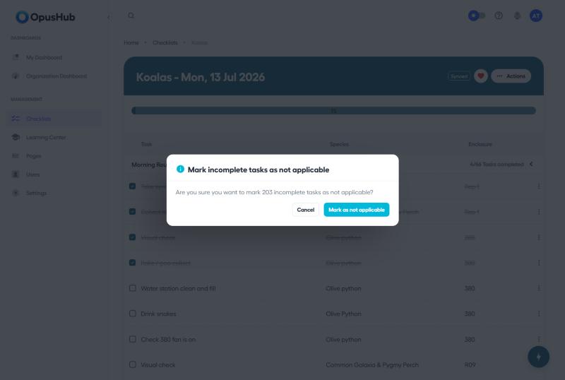 Confirmation dialog for marking incomplete tasks as not applicable
